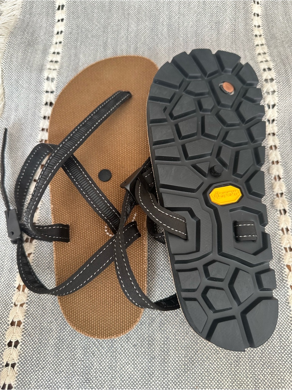 Black Strappy Sandals with Brown Footbed